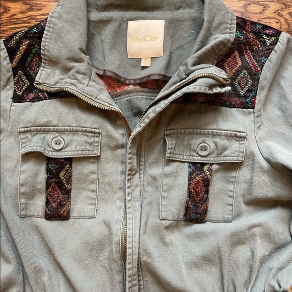 ModCloth Women’s Boho Army Green Aztec Diamond Embroidered Jacket Size M - Picture 7 of 14